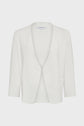 A white, open-front cardigan with long sleeves and a minimalist design, displayed against a plain background.