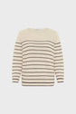 Cream-colored pull léger sweater with thin, horizontal black stripes and long sleeves, displayed on a plain white background.