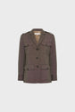 A brown plaid blazer with four flap pockets, button closures, and shoulder epaulets—this veste saharienne-inspired veste mi-longue femme adds a touch of chic sophistication, displayed on a plain white background.