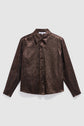 A metallic brown, long-sleeve chemise satinée, button-up shirt with a collar, displayed against a plain white background.