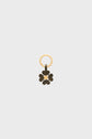 A gold keyring with a dark brown flower-shaped charm en cuir featuring five petals and a lighter brown center, displayed on a plain white background—a unique bijou clé that adds a touch of porte-bonheur to your everyday essentials.