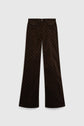 Dark brown high-waisted, wide-leg corduroy pants with a subtle geometric pattern, front buttons, and pockets, reminiscent of a pantalon velours marron for an elevated everyday look—displayed on a white background.