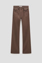 Brown high-waisted wide-leg jeans, or pantalon marron taille haute, featuring front flap pockets and button closures, displayed flat on a white background.