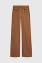 High-waisted, wide-leg brown pantalon cannelle with front patch pockets and button closures, displayed on a plain white background.