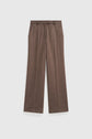 Brown tailored wool-blend pantalon de tailleur with a wide-leg cut, pressed creases, subtle chevrons, belt loops, and side pockets—perfect for achieving that look bureau chic—displayed flat on a light background.