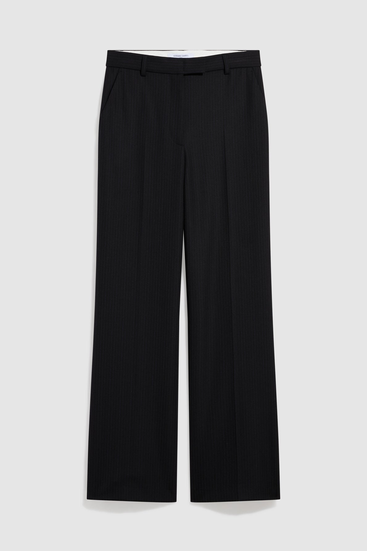 Black, wide-leg dress pants (pantalon large) with belt loops and side pockets, displayed flat against a white background.