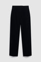 Black straight-leg trousers with side pockets, reminiscent of a classic pantalon tailleur velours, shown against a plain light gray background.