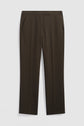 A pair of dark brown, 7/8-length pantalon de tailleur dress pants with side pockets, pressed front creases, and a flat waistband, displayed against a plain white background.