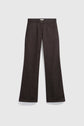 Wide-leg jean marron pants with front button and zipper closure, belt loops, and side pockets, laid flat on a white background.