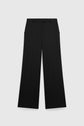 A pair of black, wide-leg pantalon de tailleur with belt loops and front crease detail, displayed against a plain light grey background.