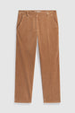 Tan corduroy pants with a straight-leg cut, side pockets, and a flat front—these pantalon velours beige are laid flat on a white background, offering the perfect versatile style for any wardrobe.