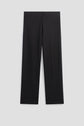 Wide-leg black dress pants, or pantalon noir, are neatly displayed against a plain light gray background, showing the front view with a simple, minimal design and no visible pockets or embellishments.