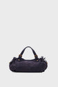 Dark blue, cylindrical sac à main with short handles and side drawstring details, crafted from durable toile coton, placed against a plain light gray background.