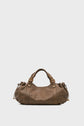 Brown leather handbag with two handles, gold hardware, and side drawstring details, set against a plain light gray background—a timeless sac à main cuir inspired by the iconic maroquinerie Darel style.