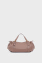 A taupe-colored Gerard Darel sac à main crafted from luxurious cuir grainé, featuring two handles, gold hardware, and drawstring details on both sides, displayed against a plain white background.