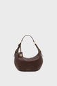 A dark brown cuir de vachette sac hobo with gold hardware, a short handle, and a small tag attached. The bag has a simple, elegant design that exudes élégance parisienne, with GIANNI CHIARINI branding in gold at the bottom center.