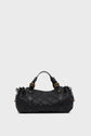 Black quilted leather sac à main with gold hardware, short handles, and a rounded, barrel-like shape, showcasing a version matelassée that highlights savoir-faire d’exception, set against a plain light gray background.