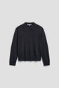 A dark gray, long-sleeve knit polo en laine sweater with a collar and a partial button placket, displayed against a light gray background.