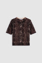 Short-sleeve t-shirt with a brown and black imprimé python, featuring a striking motif animalier, laid flat on a plain white background.