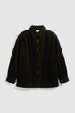 A dark brown surchemise velours côtelé button-up jacket with long sleeves, grandes poches on the front, and a collar, displayed against a plain light background.
