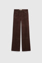 High-waisted, wide-leg pantalon marron femme in suede with front patch pockets and button details, laid flat on a plain white background—perfect for achieving an effortless pantalon vintage look.