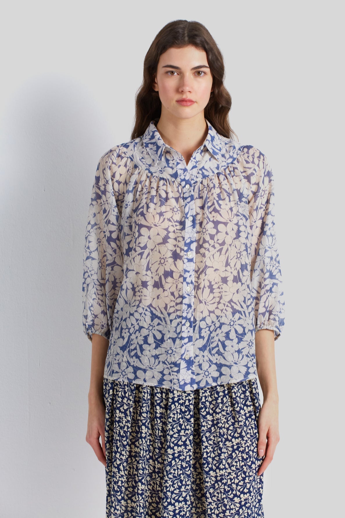 Chemise imprimée en voile de coton et soie - CARLO