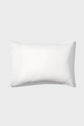 A plain white rectangular pillow on a light gray background, shown from above. The pillow has a soft, slightly textured surface and simple, clean edges.