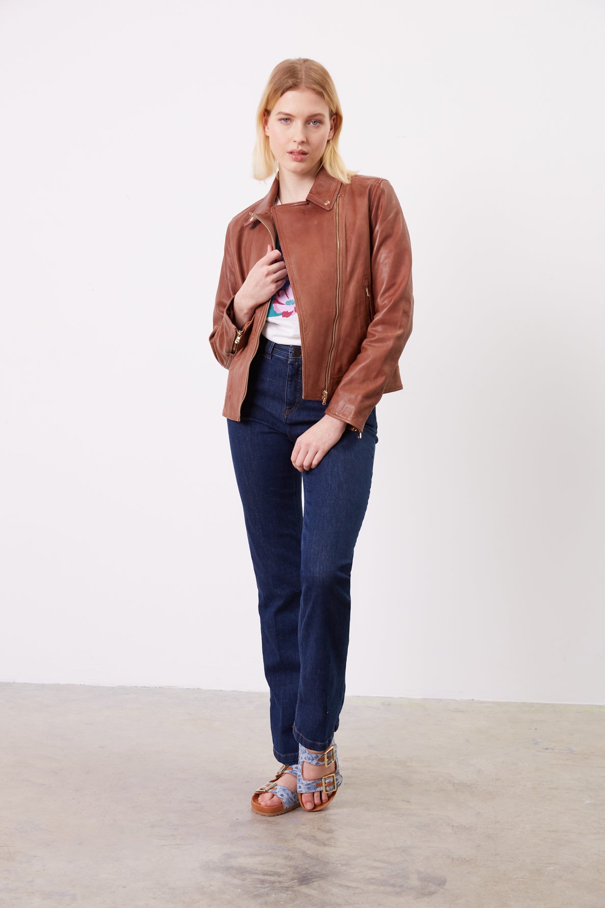 Veste biker en cuir effet vieilli - NAYSHA