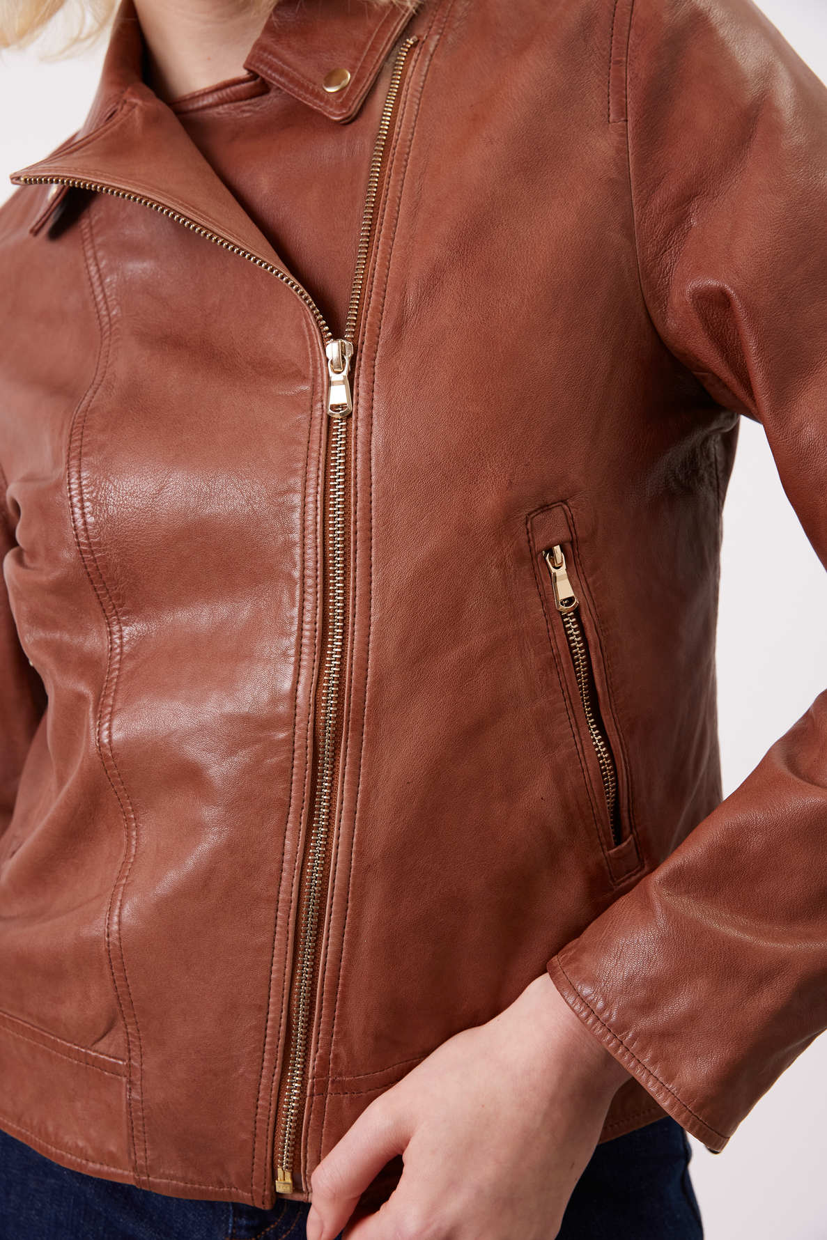Veste biker en cuir effet vieilli - NAYSHA
