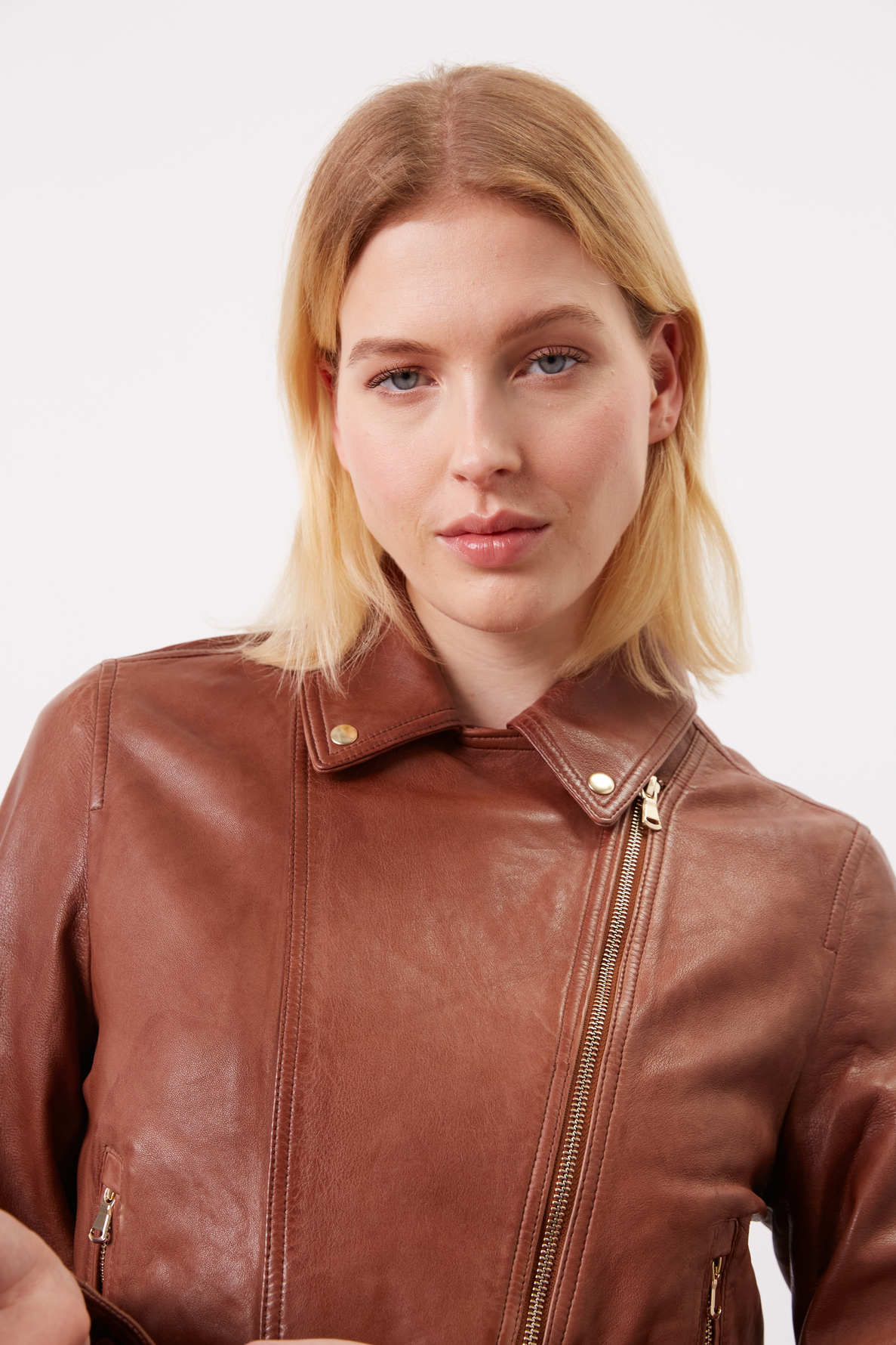 Veste biker en cuir effet vieilli - NAYSHA