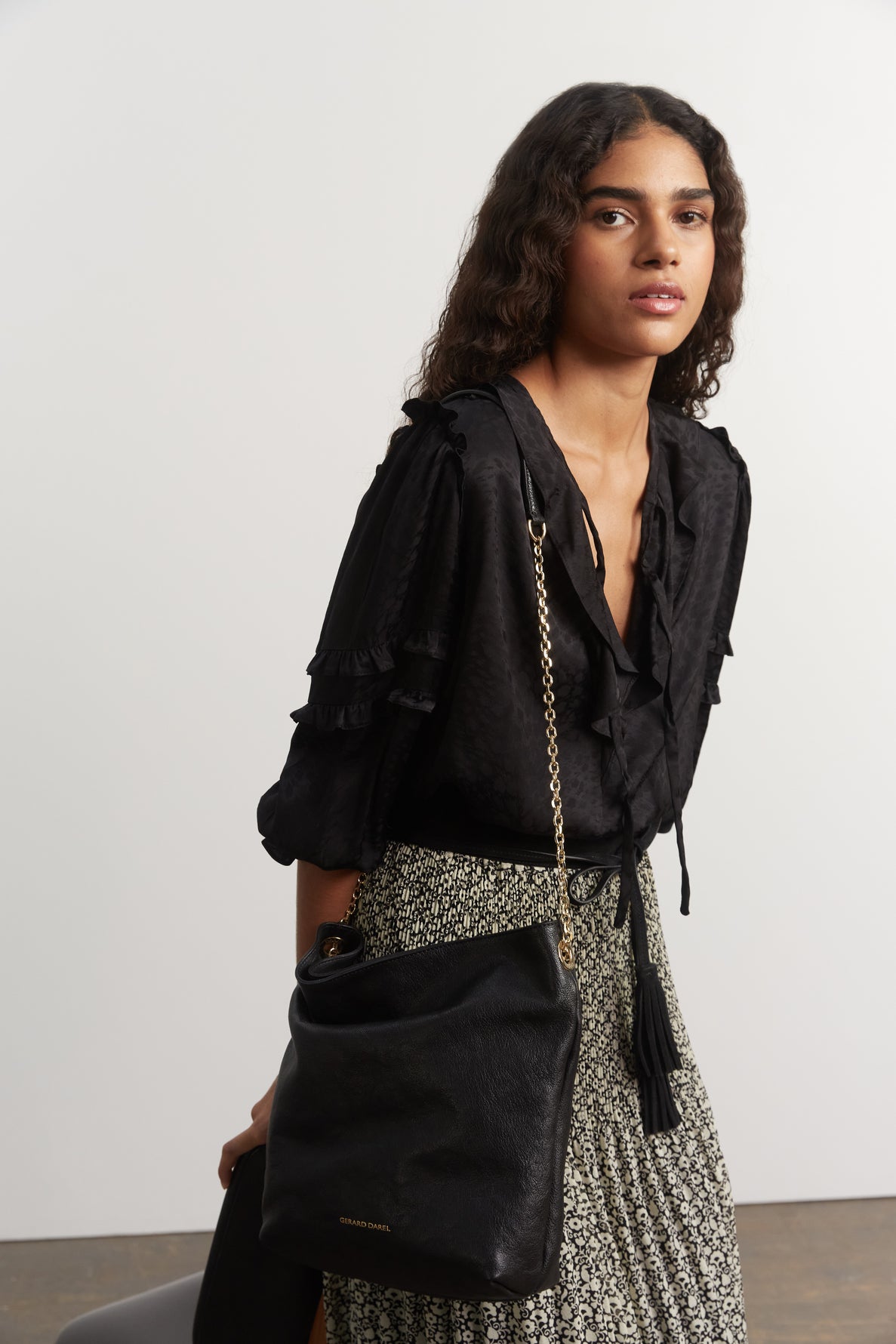 Blouse en satin jacquard à volants -  CANDICE