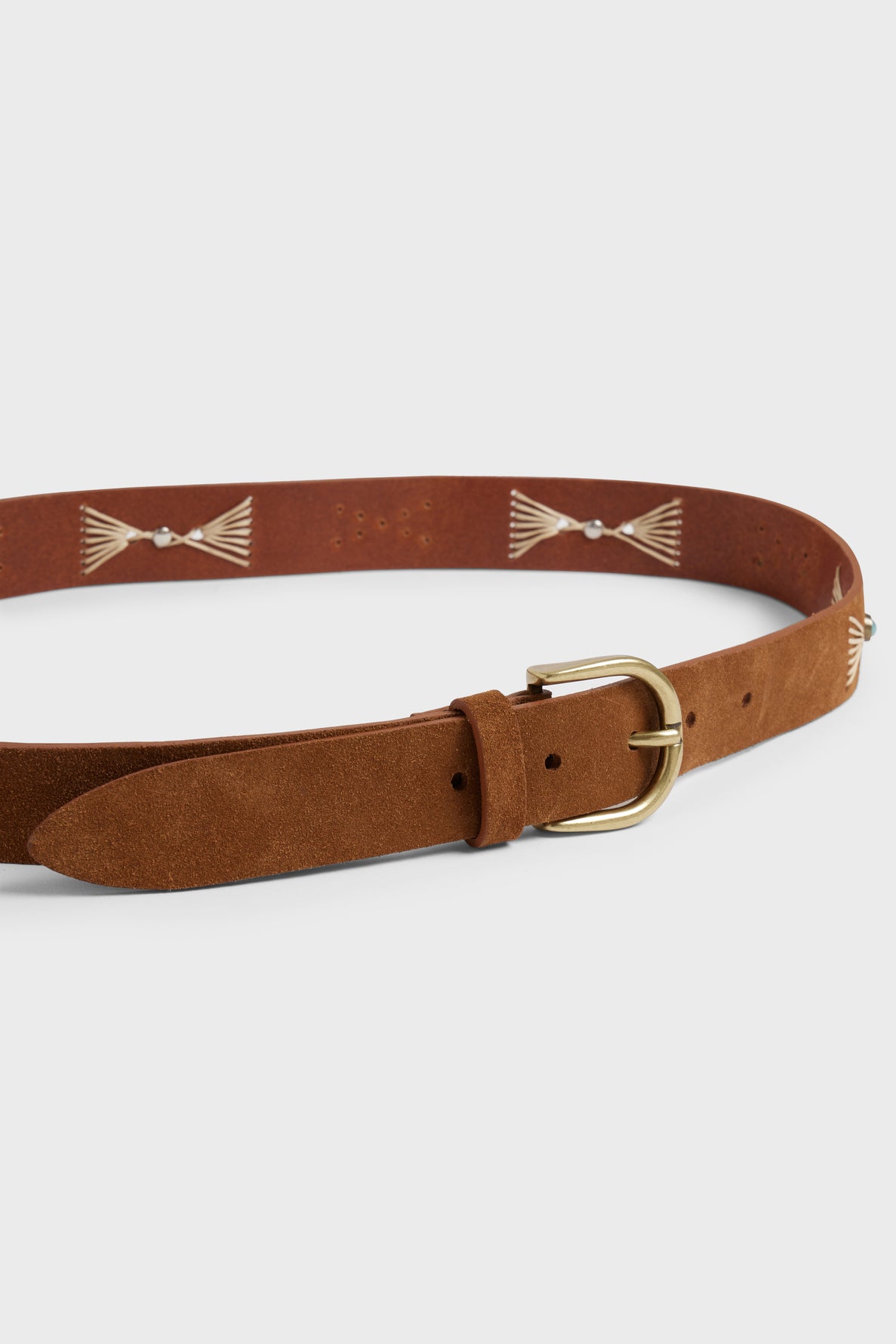 Ceinture en cuir velours avec broderie et cabochon - MALONE