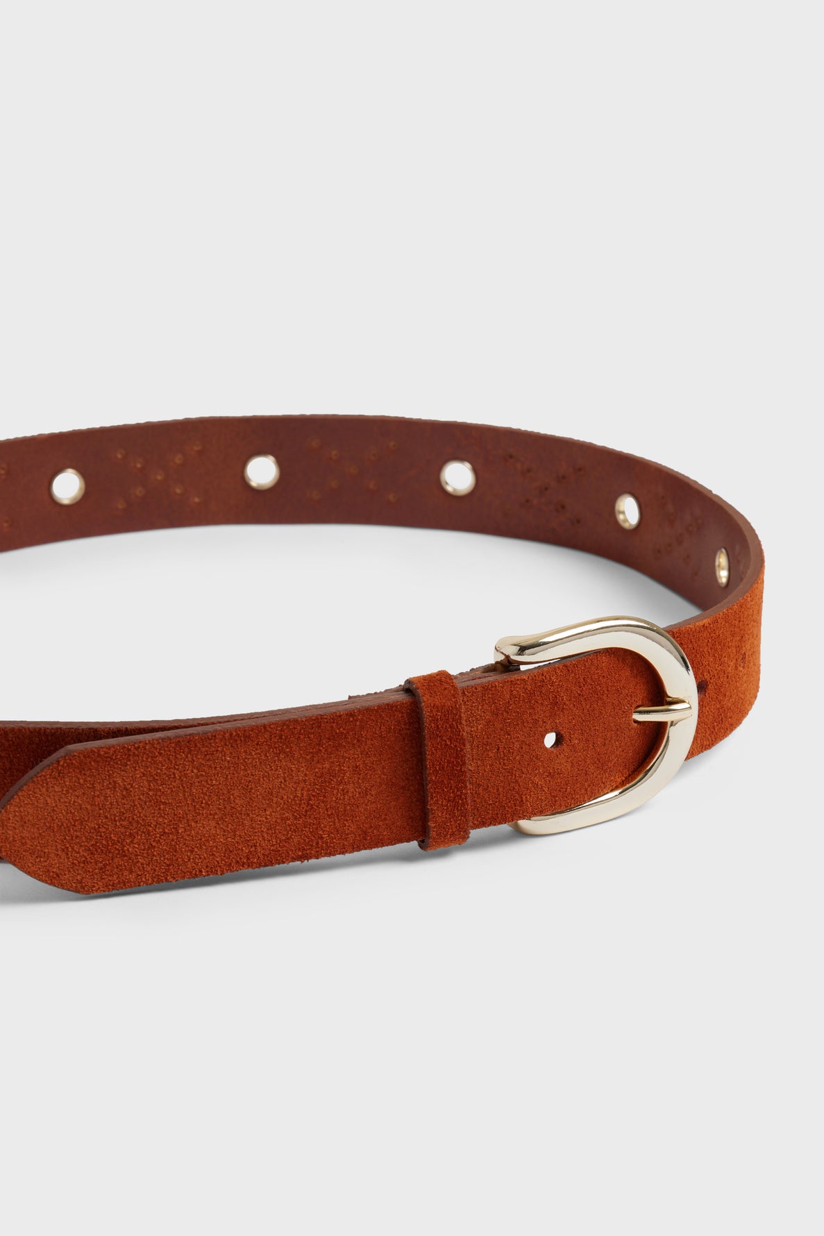 Suede leather belt with rivets and eyelets - ROSALINE
