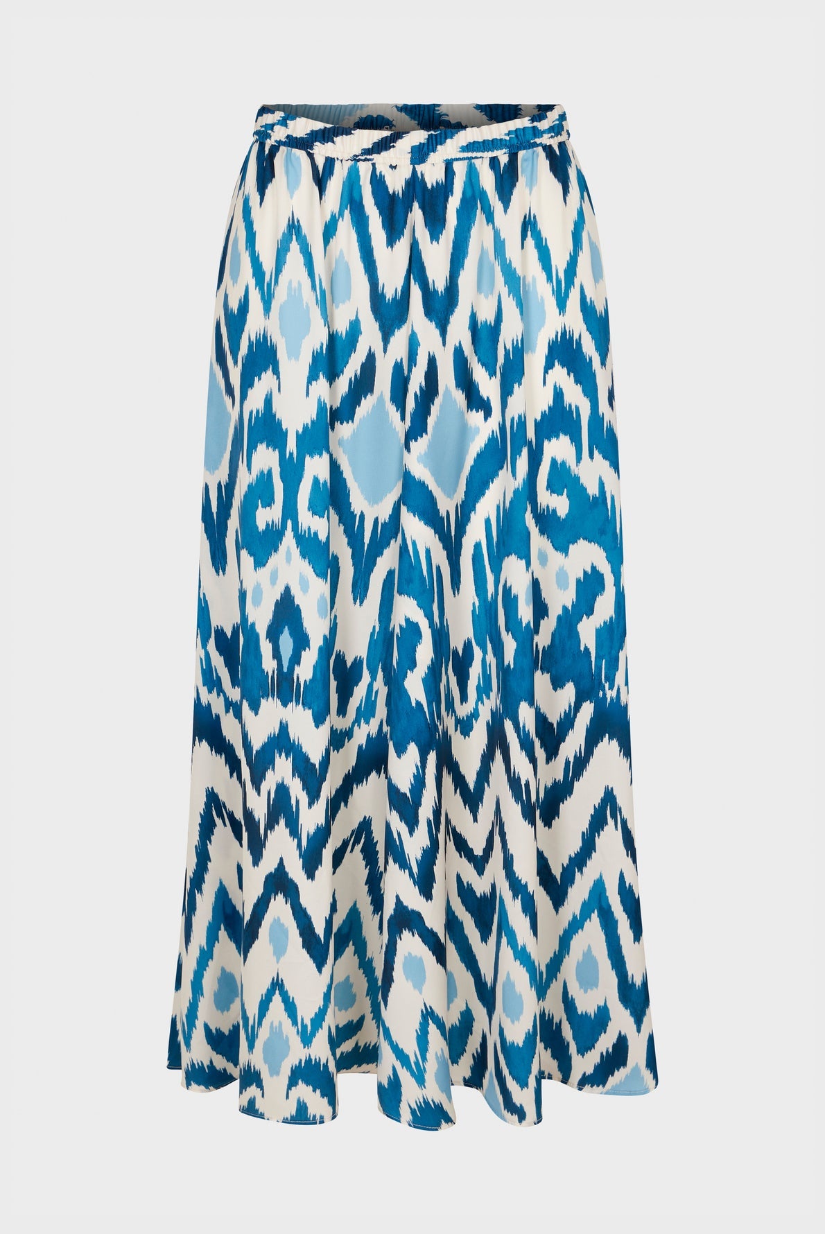 Jupe longue satinée motif Ikat - BLANCHE
