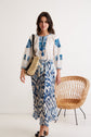 Jupe longue satinée motif Ikat - BLANCHE