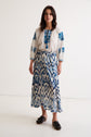 Jupe longue satinée motif Ikat - BLANCHE