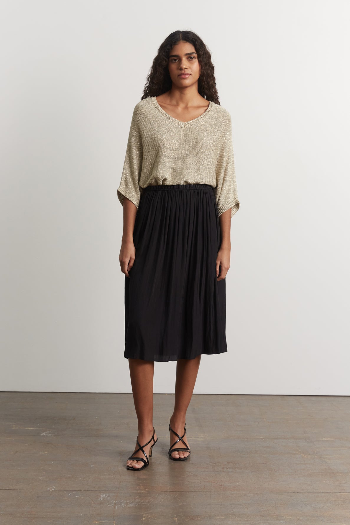 Gathered satin skirt- BLUE