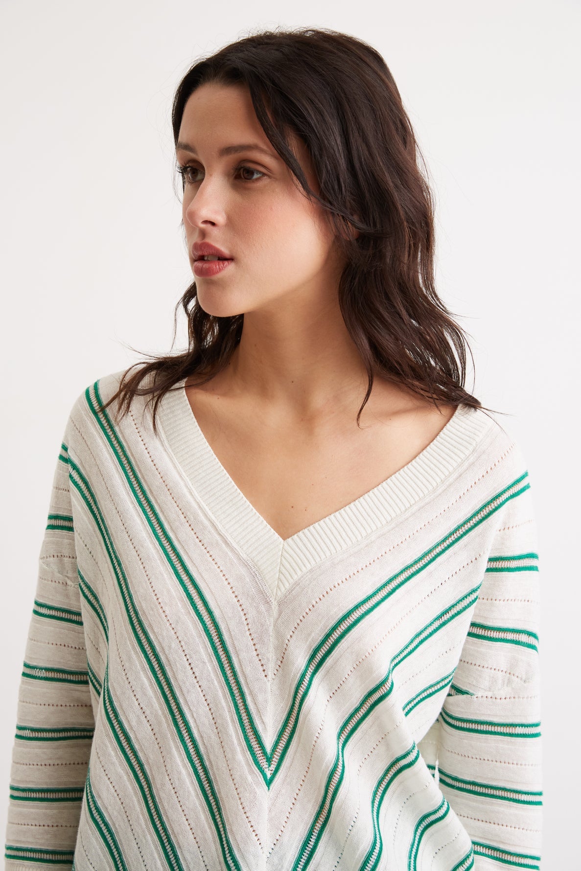 Pull oversize en coton et lin à rayures - LAILY