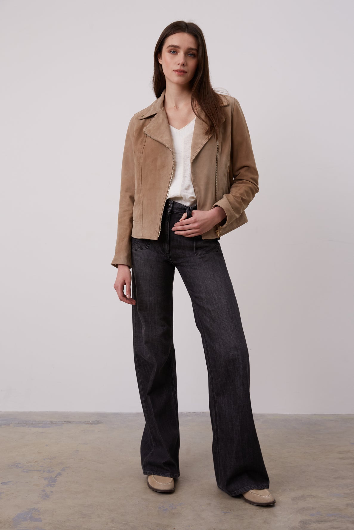 Veste en cuir velours - NADEGE