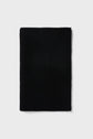 A rectangular piece of black cachemire fabric or cloth, reminiscent of a classic écharpe, is laid flat against a white background.