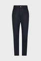 Dark blue denim jeans with a slim fit, front button and zipper closure, and five pockets, displayed against a plain white background.