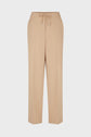Beige straight-leg pants with a drawstring waist and subtle front crease, displayed against a plain white background.
